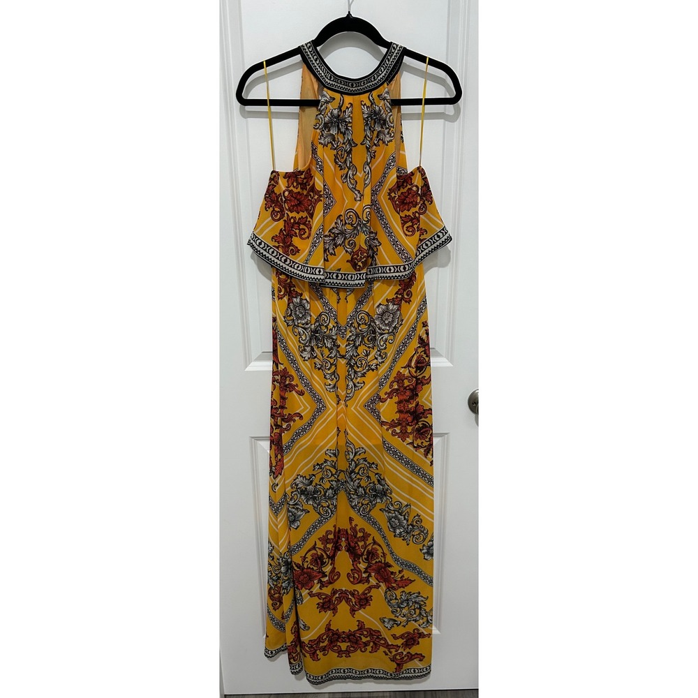 Jealous Tomato Yellow Baroque Print Halter Maxi‎ Dress Size L